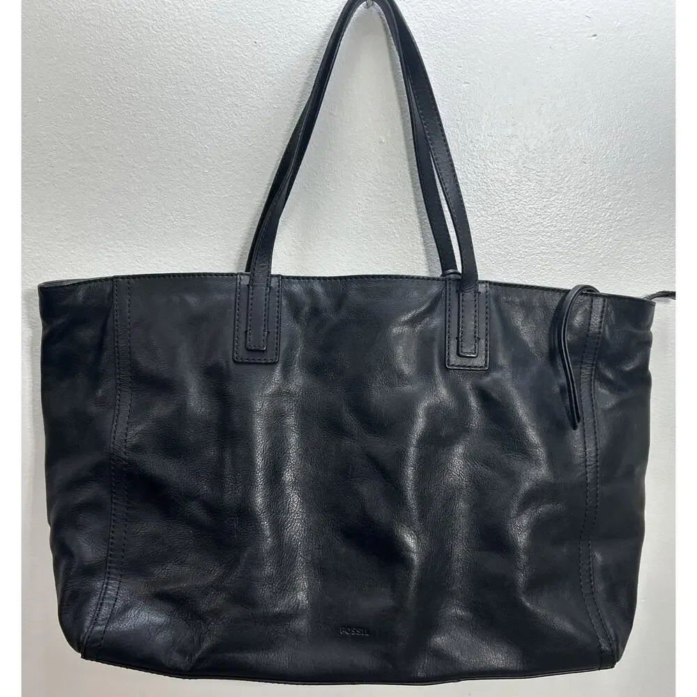 Fossil - Black Tote Zip Top Shoulder Bag w/ Key, Inner Pockets, Lined Large